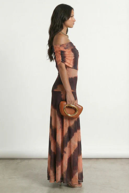 Vestido Toledo Estampado Naranja y Marrón
