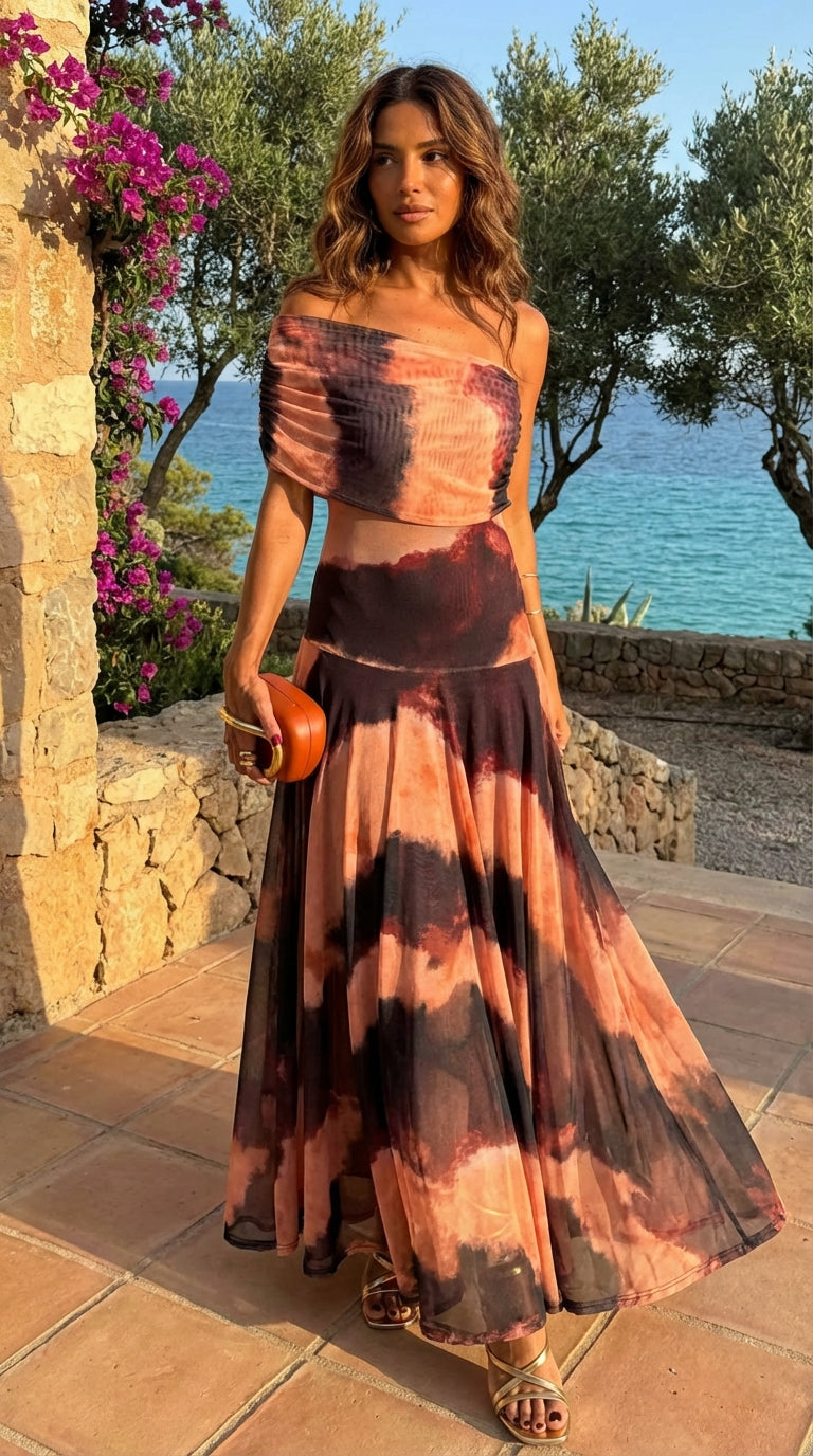 Orange and Brown Printed Toledo Dress