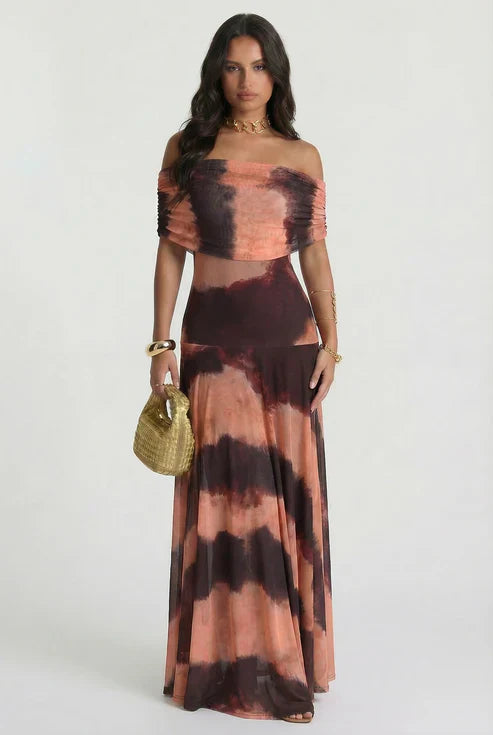 Orange and Brown Printed Toledo Dress